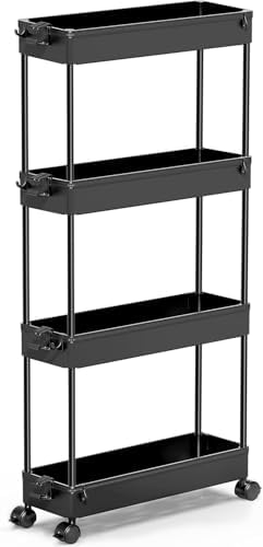 SPACEKEEPER Slim Rolling Storage Cart, 4 Tier Bathroom Cart Organizer,Black by SPACEKEEPER