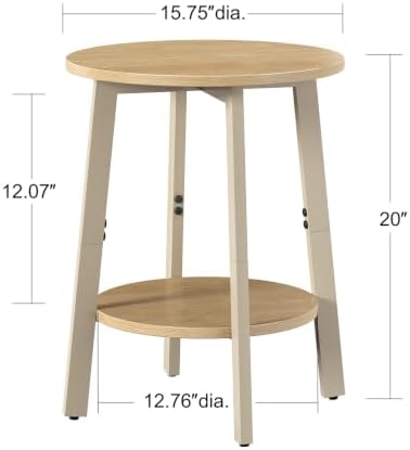 sthmec Side Table Set of 2, Small Round End Table with Storage Shelf for Small Space, 2-Tier Bedside Table Sofa Couch Table, Nighstands Set of 2 Accent Table for Living Room, Bedroom, Natural - Image 3