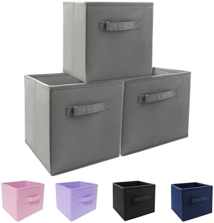 EBIGIC storage bins collapsible storage bins，cube storage organizer （Pack of 3） 10.5*10.5*11inch，For home and office Collapsible Closet Shelf Organizers, Drawer Organizers(Grey) by EBIGIC