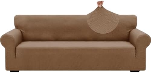 ZNSAYOTX 1 Piece Jacquard Couch Covers for 3 Cushion Couch High Stretch Sofa Cover for Pets Dogs Anti Slip Extra Large Sofa Slipcovers Furniture Protector (X-Large,New Pattern Light Coffee) by ZNSAYOTX
