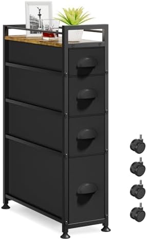 LASZOLA Narrow Cabinet Slim Storage Cart for Bathroom Small Space, Black by LASZOLA
