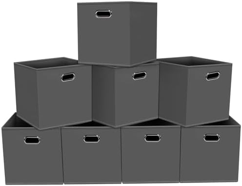 Fabric storage bins Cubes, Fabric Cube Organizer with Handle, Foldable Cube Bins for Cloth or Accessary Storage, 11x11x11, Set of 8, (Gray) by Yunkeeper
