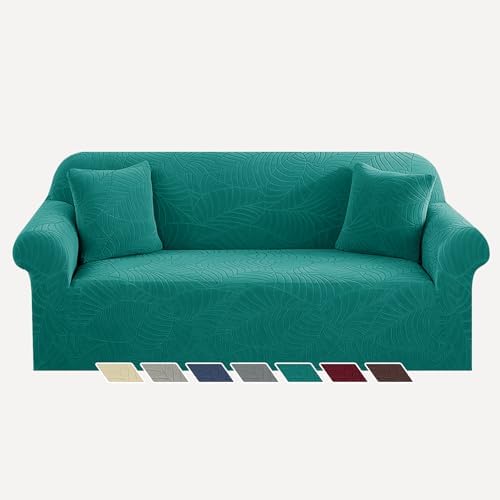YEMYHOM Couch Cover Latest Jacquard Design High Stretch Sofa Covers for 3 Cushion Couch, Pet Dog Cat Proof Slipcover Non Slip Magic Elastic Furniture Protector (Large, Begonia Leaf Blackish Green) by YEMYHOM