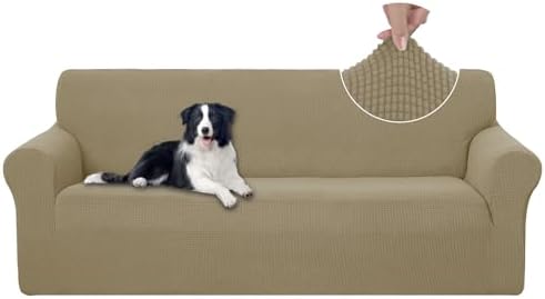 U-NICE HOME Stretch Couch Cover Slipcover for 3 Cushion Sofa, Sand by U-NICEHOME