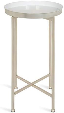 Kate and Laurel Celia Round Metal Foldable Tray Accent Table, White with Silver Base - Image 4