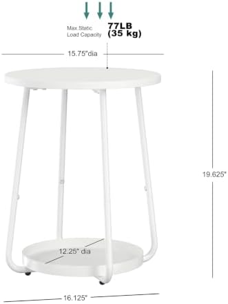 sthmec Small Round Side End Table with Storage, 2 Tier Round Bedside Sofa Couch Coffee Tables with Tray, Metal Nightstand for Small Spaces, Living Room Bedroom, White - Image 3