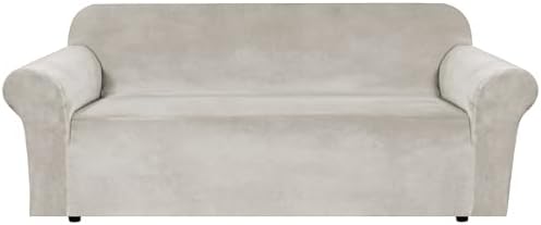 H.VERSAILTEX 1 Peice Stretch Velvet Sofa Covers for 3 Cushion Couch Covers Sofa Slipcovers Furniture Protector Soft, Crafted from Thick Comfy Rich Velour (Sofa 72"-90", Oatmeal) by HVERSAILTEX