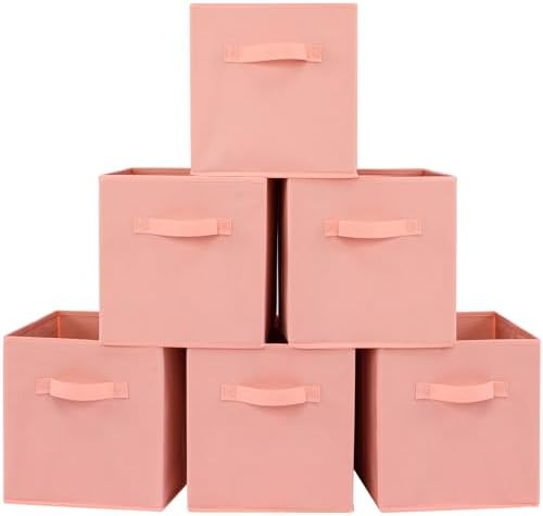 Stero Fabric Storage Bins 6 Pack Fun Colored Durable Storage Cubes with Handles Foldable Cube Baskets for Home, Kids Room, Closet and Toys Organization Peachpuff by Stero