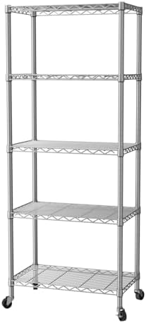SINGAYE 5 Shelves Storage Wire Shelf Closet Metal Shelving Pantry Wheels by SINGAYE