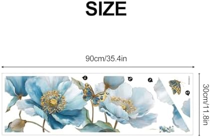 ANNA QUEEN Blue Flower Wall Decals Peel and Stick Floral Wall Stickers with Butterfly Removable Vinyl Botanical Flower Wall Decor for Living Room Bedroom Hallway Elegant Wall Art - Image 2
