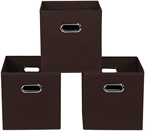 Fabric storage bins Cubes, Fabric Cube Organizer with Handle, Foldable Cube Bins for Cloth or Accessary Storage, 11x11x11, Set of 3, (Coffee) by Yunkeeper