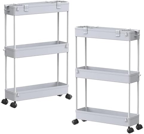 SPACELEAD 2-piece Set Slim Storage Cart 3 Tier,Bathroom Organizer Rolling Utility,Mobile Shelving Unit Slide Out for Office, Kitchen, Laundry Room & Narrow Places by Home