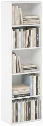 Furinno PASIR Book Shelf, 5-Tier Modern Bookshelf, Open Shelves Bookcase 9 x 12 x 52, Easy Assembly, for Living Room, Bedroom, Home Office, White by Furinno-FitsYourSpaceFitsYourBudget
