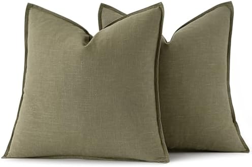 MIULEE Decorative Linen Pillow Covers 16x16 Inch Light Olive Green - Image 6