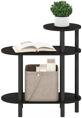 Furinno Turn-N-Tube Side Table, 3-Tier Oval Sofa End Table with Open Shelf, Toolless Assembly Night Stand, Bedside Table, for Living Room, Bedroom, Espresso - Image 4