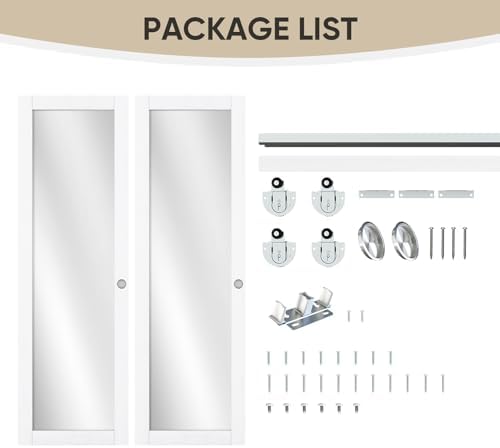 JUBEST 60" x 80" Mirror Closet Door, Preassembled One Side Mirror Door with Hardware Kit & Matching Fascia, Solid Wood Frame with Water-Proof PVC Surface, Easy to Install, White - Image 2