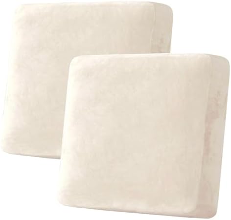 H.VERSAILTEX Velvet Stretch Couch Cushion Cover Plush Cushion Slipcover for Chair Loveseat Sofa Cushion Furniture Protector Seat Cushion Sofa Cover (2 Piece Large Sofa Cushion Covers, Cream) by HVERSAILTEX