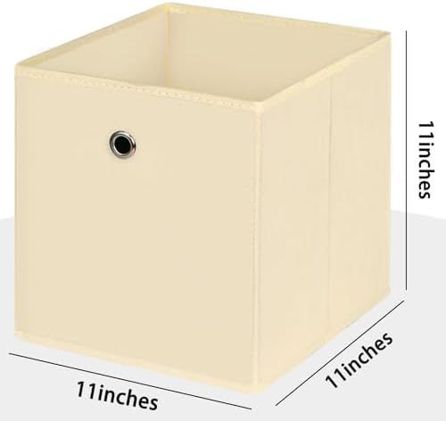 Foldable Storage Cubes Bins ,11 Inch Cloth Storage Cube Fabric Storage Box Cubes Organizer Baskets with Dual Handles for Home Organizer Set of 10 (Creamy-White) - Image 2