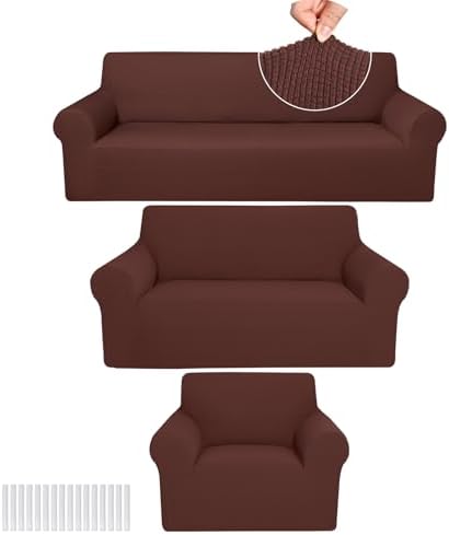 Peryiter 3 Pcs Couch and Loveseat Sofa Covers,Brown,Fleece by Peryiter