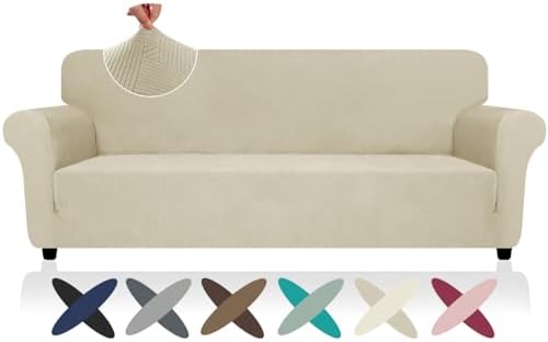 ZNSAYOTX Oversized Super Stretch Couch Cover (92"-115"), New Striped Sofa Covers Comfortable & Durable, Dog Cat Pets Friendly Extra Large Spandex Sofa Slipcovers (Khaki, XL Sofa) by ZNSAYOTX