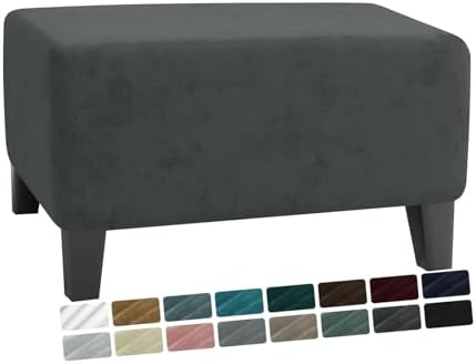 MAXIJIN Velvet Ottoman Cover Rectangular Stretch Square Ottoman Covers Slipcover Rectangle Washable Foot Stool Cover Thick Storage Protector with Elastic Bottom (Ottoman XX-Samll, Grey) by MAXIJIN