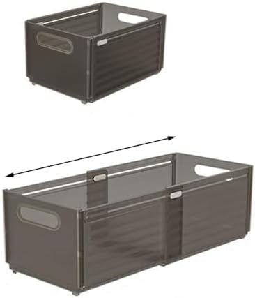 Foldable Storage Bins, 2 Pack Plastic Expandable Boxes for Organizing, Adjustable from 11-18.8" Drawer Organizers Separators Dividers for Bedroom Kitchen Utensils Tools Closet，Large Grey by DEFRKO