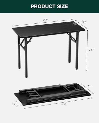 Frylr Small Folding Computer Desk – 43.3 Inch Portable Table for Craft and Study, Lightweight Desk for Small Spaces, Foldable Laptop Table Built-in AC/USB Outlets for Convenience, Dark Oak - Image 2