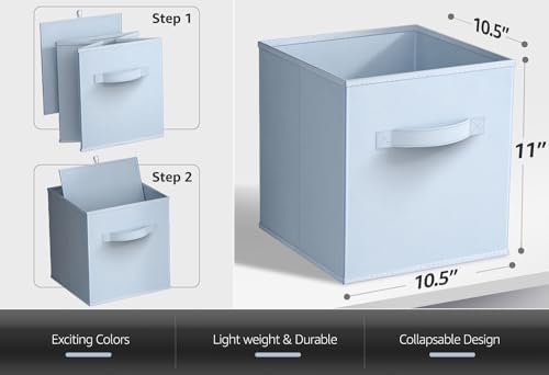 Sorbus Fabric Storage Cubes, 6-Pack Foldable Bins (11 Inch, Pastel Blue) - Image 3