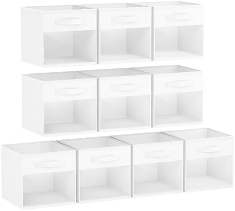 DIMJ Storage Cubes, Cube Storage Bin, 10 Pack Foldable Storage Cubes with Window, Closet Storage Bins with Handle, 11x 11 inch Storage Cubes for Clothes, Toys, Books (White) by DiMJ