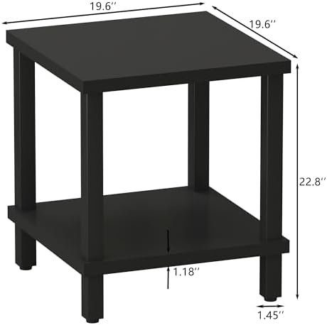MMEOLUOOK Large End Table Square Side Table Modern Sofa Table 20 Inch Industrial Coffee Table NightStand with 2-Tier Storage Shelf for Living Room Bedroom Black MLBZ06B - Image 3