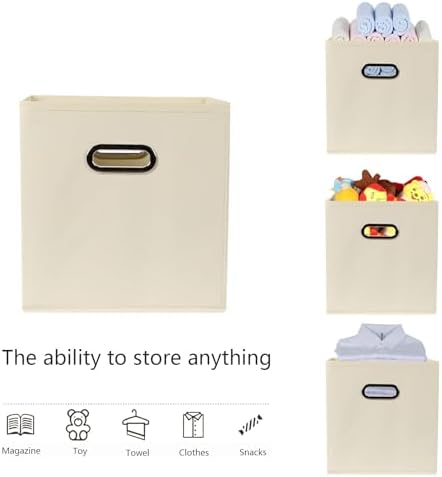 Fabric storage bins Cubes, Fabric Cube Organizer with Handle, Foldable Cube Bins for Cloth or Accessary Storage, 11x11x11, Set of 8, (Creamy White) - Image 3