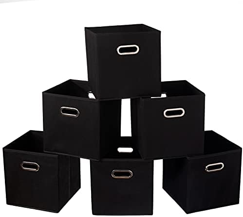 Fabric Cloth Storage Bins,Fabric Cube Organizer with Dual Handles Foldable Cube Storage Baskets for Home Bedroom Storage,Set of 6, Black by SEVENDOME