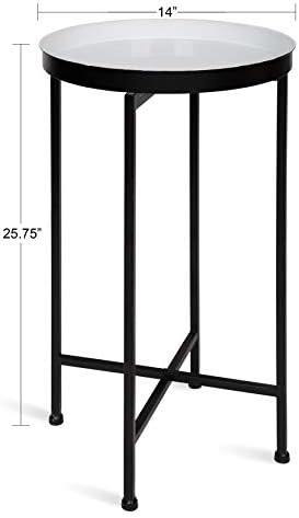 Kate and Laurel Celia Round Foldable Tray Accent Table, 14" x 14" x 25.75", White and Black, Modern Minimalist Design and Detachable Magnetic Tabletop - Image 3