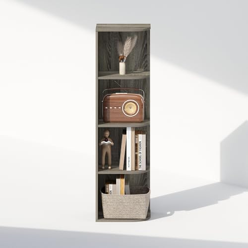 Furinno Reed Corner Shelf, 4-Tier Corner Bookshelf, Book Shelf, Corner Shelves, Storage Rack, for Organization and Storage, Home Office, Living Room, French Oak - Image 5