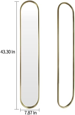 OUSHUAI Gold Full Length Oval Mirror,Narrow Capsule Long Mirrors with Metal Frame for Entryway,Hallway,Living Room 44"X8" (1pc) - Image 2