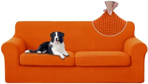 U-NICE HOME 3 Pieces Stretch Couch Cover Sofa Slipcover, Orange by U-NICEHOME