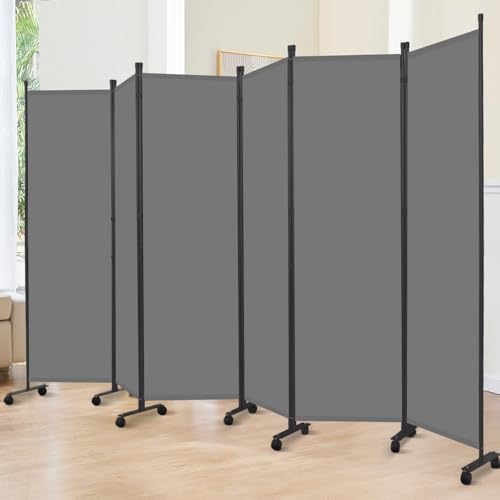 Room Divider 6FT 6 Panel Folding Room Partition with Lockable Wheels,Grey by JVVMNJLK