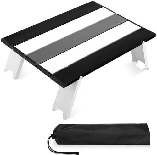 CroBlissful Beach Table Folding Camping Portable Table Striped White Aluminum Side with Carry Bag for Summer Camping Picnics and Outdoor Activities(16x11x5 in,Gray) by CroBlissful