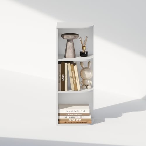 Furinno Reed Corner Shelf, 3-Tier Corner Bookshelf, Book Shelf, Corner Shelves, Storage Rack, for Organization and Storage, Home Office, Living Room, White - Image 6