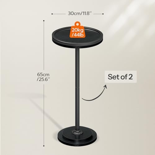 HOOBRO Small Round Side Tables, Set of 2, Drink Tables, Coffee Martini Tables with Pedestal Accent for Small Spaces in Living Room, Bedroom, Sofa Couch, Black BB168BZP201 - Image 3