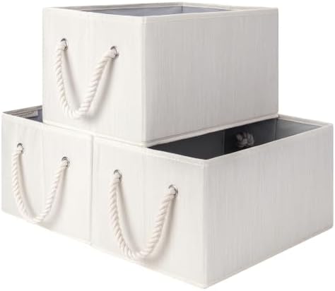 StorageWorks Storage Baskets for Shelves, Fabric Storage Bins, Closet Organization and Storage Basket, Foldable Organizer Bins for Clothes, Beige, White & Ivory, Large, 3-Pack by StorageWorks
