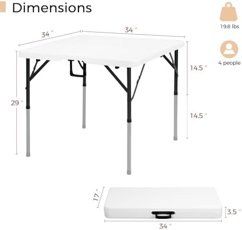 pollilar 34" Folding Card Table Square Portable with Detachable Legs White - Image 3