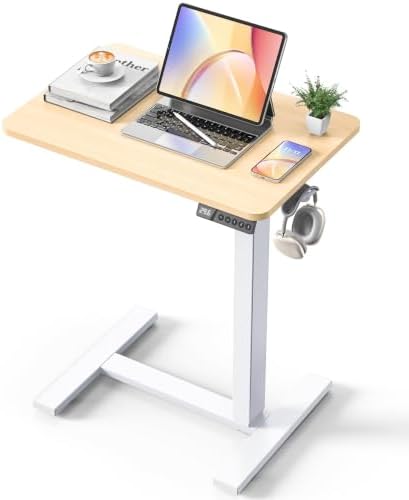 24"x 16" Electric Overbed Table, Rolling Laptop Desk for Bed, Oak by YOLEZO