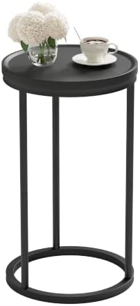 YAUKOMEL Small Round Side Table,Round Sofa End Table Black by YAUKOMEL