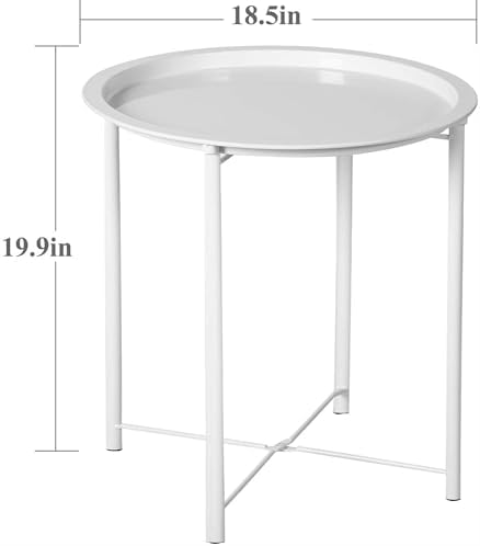 End Table Set of 2, Outdoor Side Table, Small Patio Round Folding Metal Side Tables for Outdoor,Living Room,Bedroom Balcony and Office, 2 PCS - Image 3