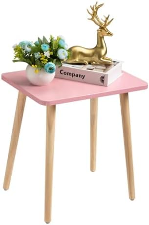 FORAOFUR Small Accent Table, Modern Mini Coffee Table with Natural Wood Legs, Quick Assembly End Furniture for Bedroom Living Area Sofa, Minimalist Design for Nuresery and Compact Homes, Pink by FORAOFUR