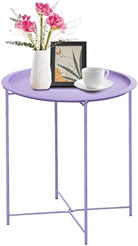 Garden 4 you End Table Metal Side Table Purple Round Folding Tray Cyan Sofa Small Accent Fold-able Table, Round End Table Tray, Next to Sofa Table, Snack Table for Living Room and Bed Room by Garden4you