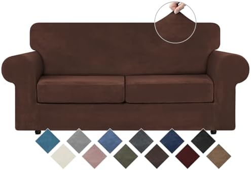 WEERRW Velvet Stretch 3 Pieces Couch Cover for Sofa Washable, Chocolate by WEERRW