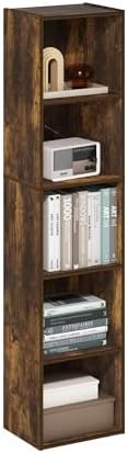 Furinno PASIR Book Shelf, 5-Tier Modern Bookshelf, Open Shelves Bookcase 9 x 12 x 52, Easy Assembly, for Living Room, Bedroom, Home Office, Amber Pine by Furinno-FitsYourSpaceFitsYourBudget