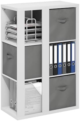 Furinno Viola Book Shelf, 3-Tier Bookshelf, Cube Storage Organizer Bookcase with Open Shelf, with Storage Bins, 13.6 x 29.3 x 43.8, for Living Room, Bedroom, Home Office, White/Light Grey by Furinno-FitsYourSpaceFitsYourBudget